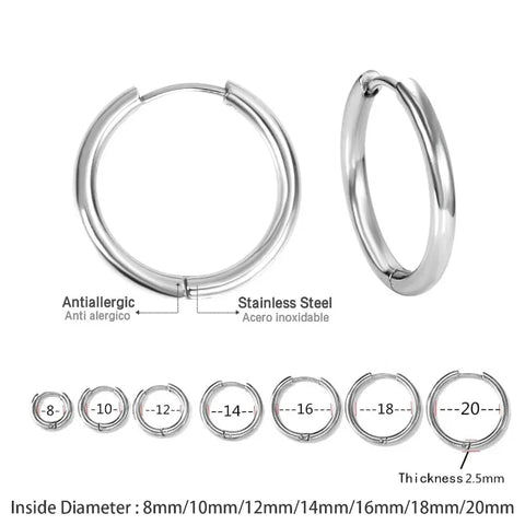 2pcs Silver Small Hoop Earrings Stainless Steel Hypoallergenic for Women Men 2023