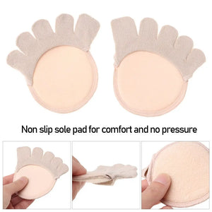 1 Pair Five-Finger Half Cotton Sweat-Absorbent Socks with Silicone Toe Pads for High Heels