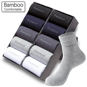 10 Pairs Bamboo Fiber Men's Crew Socks, Casual & Business, Antibacterial, Breathable, High Quality