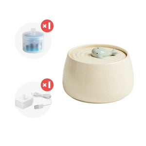 1.3L Ceramic Pet Water Fountain USB Rechargeable Auto Filter for Cats & Dogs