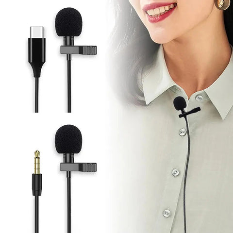 1.5m Mini Clip-On Lapel Microphone Condenser USB 3.5mm Type-C for Phone Laptop PC