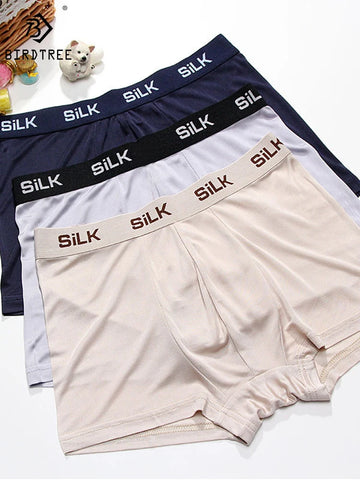 3-Pack Men's 100% Mulberry Silk Breathable U-Convex Boxer Briefs Elastic Men's Underwear 2023 Model