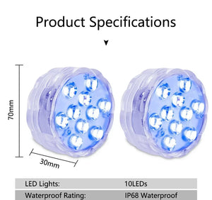 10 LED RGB Underwater Lights with Magnetic Cups, 16 Colors for Fish Tank, Pool Lighting, Aquarium, and Plant Growth