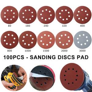 100pcs 5" 8-Hole Sandpaper 80-3000 Grit Mixed Self-Adhesive Sanding Discs Polishing Pads for Auto 125mm