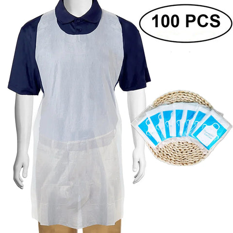 100-Pack Disposable Waterproof Kitchen BBQ Cleaning Aprons - Unisex