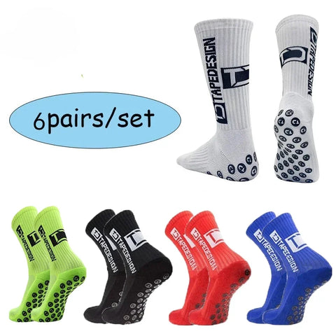 6 Pairs Non-Slip Sports Socks for Football & Cycling, Mid Calf, EU 38-44