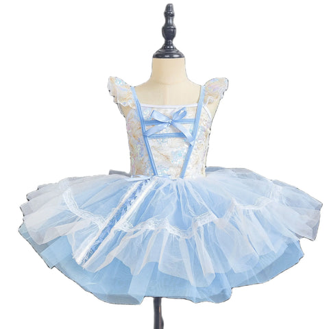 Blue Sequined Dance Costume Tutu Dress for Kids - Ballroom, Jazz, Party Wear