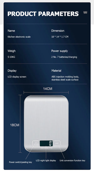 10kg Digital Kitchen Scale, Rechargeable, Stainless Steel, Precision for Cooking & Jewelry Weighing