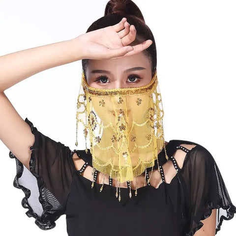 Elegant Sequined Face Veil for Belly Dance - Egyptian Performance Costume Accessory