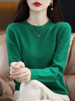 100% Merino Wool Women's O-neck Sweater Long Sleeve Pullover Jumper for Spring, Autumn, Winter Knitwear Top