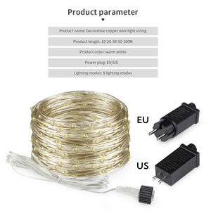 100m 1000 LED Fairy String Lights Copper Wire Waterproof 220V/110V EU/US Plug Outdoor Party Wedding Decor