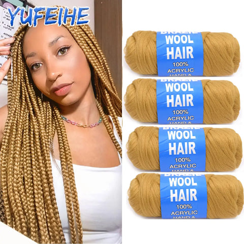 4 Pack Brazilian Wool Crochet Hair Extensions for Braiding, Senegalese Twist, African Hair Yarn for Women