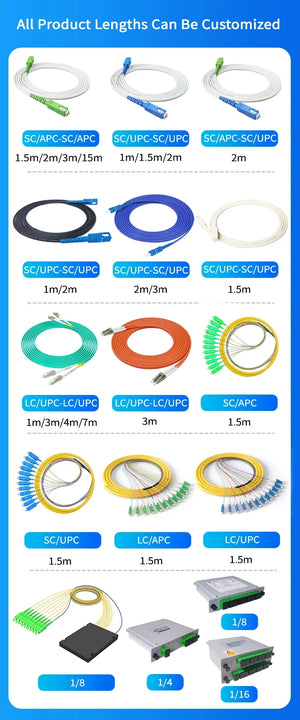 10-Pack Single-Mode Fiber Optic Pigtail SC/UPC Connector 1.3m 9/125μm G652D 0.9mm Indoor FTTH Cable