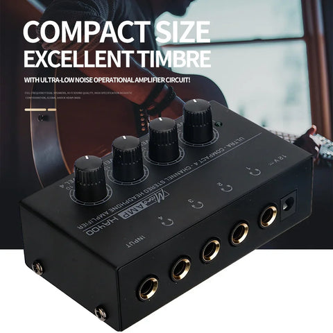 4-Channel Mini Stereo Headphone Amplifier with Power Adapter EU/US Plug Ultra-compact Audio Amp Ha400