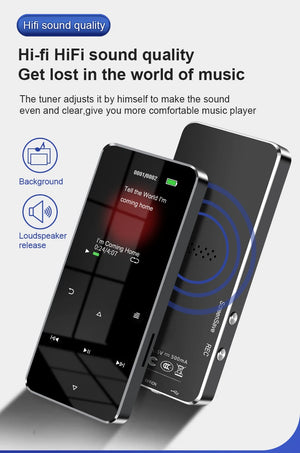 2" Metal Touch MP3 MP4 Music Player, Bluetooth 5.0, FM Radio, Alarm, E-book, Card Support