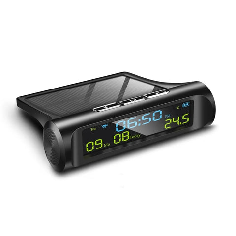 Car USB Solar Charge Digital Clock Calendar Temperature LED Display Auto Accessories
