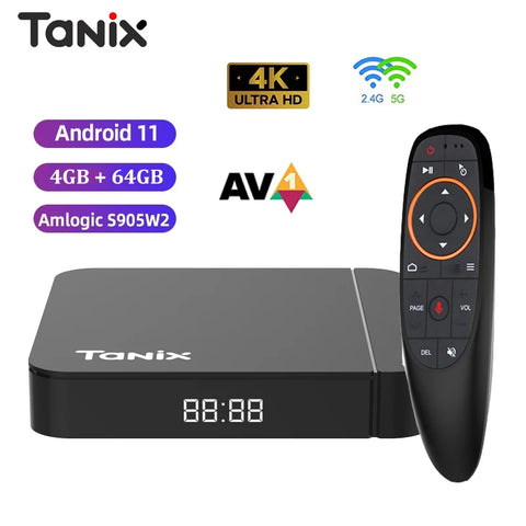 Android 11 Smart TV Box, 4K UHD, Amlogic S905W2, Dual WiFi, 2GB RAM, 16GB Storage, H.265, AV1, BT, 3D TV Media Player