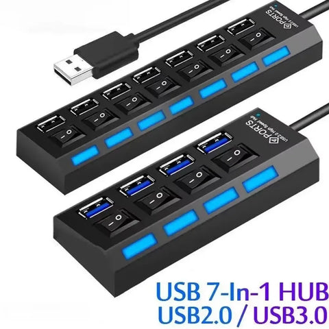 7-Port USB 2.0 Hub Multi-Port Splitter for PC, Laptop, Desktop Expansion