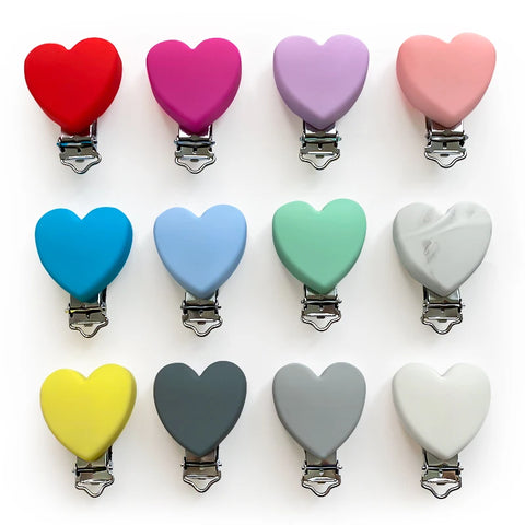 Heart-Shaped Silicone Pacifier Clips, 3-Pack BPA-Free Soother & Teether Holders
