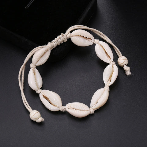 Black & White Rope Shell Bracelets, Adjustable Summer Beach Fashion Accessories