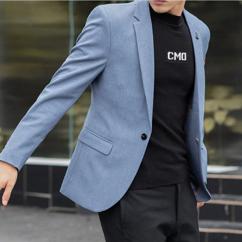 2025 Slim Fit Men's Casual Suit M-4XL High-Quality Solid Color British Style