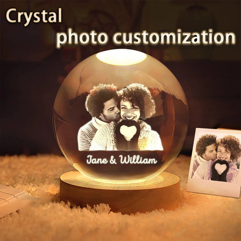 Custom Crystal Ball Photo LED Night Light Bedroom Office Decor Wedding Couple Parents Pet Photo Souvenir