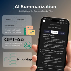 AI Voice & Call Recorder with Speech-to-Text, 64GB, 100+ Languages, Summarization