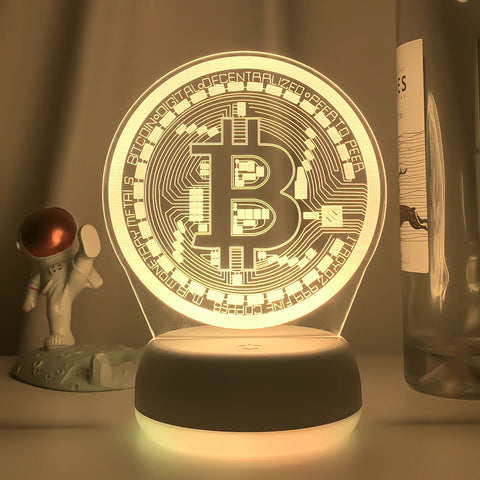 Acrylic LED Bitcoin Night Light, Touch Sensor, 7-Color Changing, Battery Powered 3D Table Lamp for Room Decor