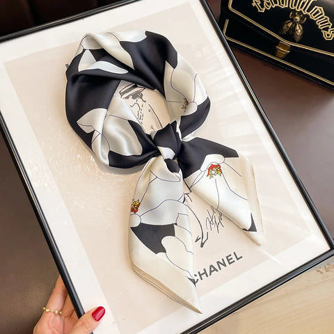 70x70cm Silk Satin Square Scarf Soft Neckerchief Hairband Women Fashion Headband Foulard Ribbon