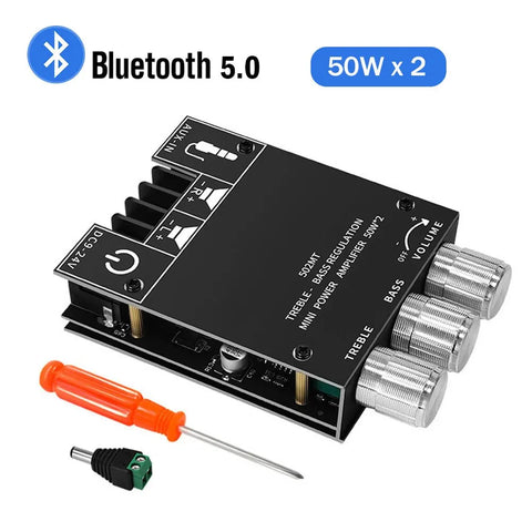 Bluetooth 5.0 Subwoofer Amplifier Board 2x50W Stereo Audio Amp 2.0 Channel Bass Boost