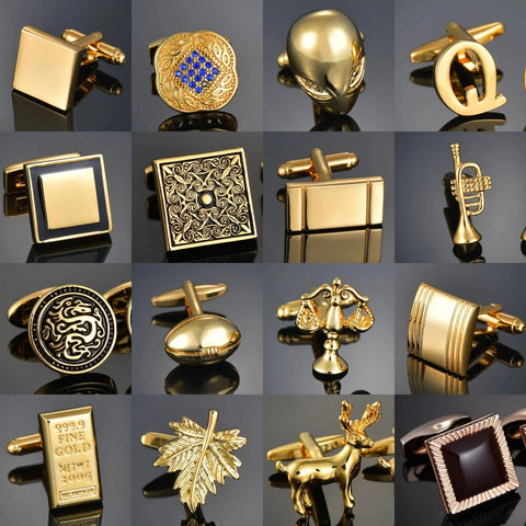 Gold Wedding Cufflinks Set: Letters, Alien, Square, Dragon, Leaves, Balance, Name for Men's Groom Shirts