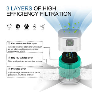 Portable Air Purifier for Home - H13 HEPA & Carbon Filters, Smart Control, Efficient Dust & Odor Removal