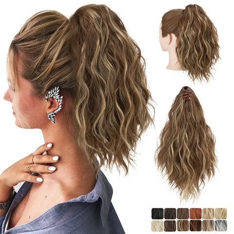 Blonde Curly Synthetic Claw Clip Ponytail Extension Fluffy Short Hairpiece for Daily Use