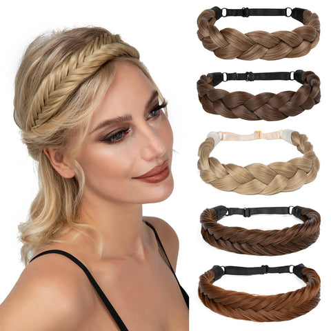 Adjustable Fishtail Braid Headband Hairpiece - Boho Style Synthetic Plaited Hairband for Women