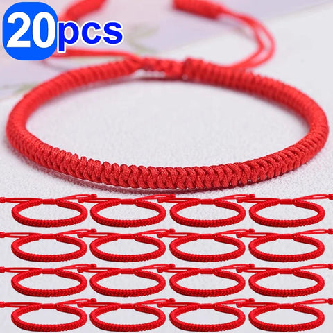 Handmade Braid String Bracelets Red Black Woven Rope Good Luck Tibetan Amulet for Women Jewelry 1/20pcs