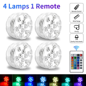 10 LED RGB Submersible Underwater Light for Pool, Garden, Wedding, Party, Aquarium, Vase, Bowl - Battery Operated