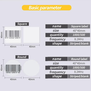 1000 Anti-Theft Security Labels 1.5"x1.5" 8.2MHz Fake Barcode, White Checkpoint Compatible