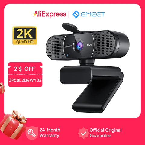 2K USB Webcam Autofocus Mini Camera with Dual Mics for Laptop, PC, YouTube, Zoom Video Calls