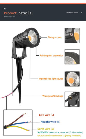 10-Pack LED Garden Lawn Lights Waterproof AC/DC Outdoor Spike Path Spotlights IP65 - 220V/110V/12-24V, 7W/5W