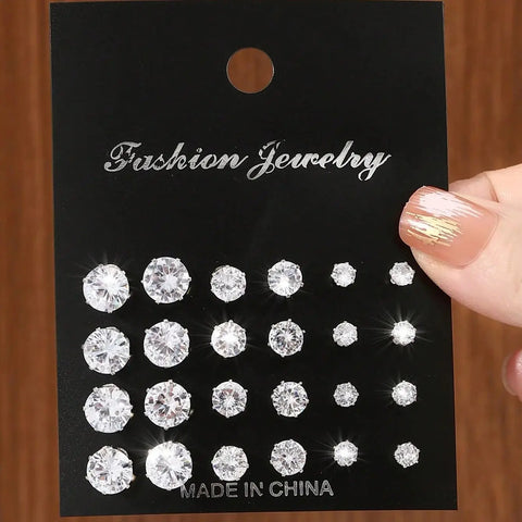 12 Pairs Minimalist Sparkly Cubic Zirconia Earrings for Holidays, Parties, & Everyday Wear