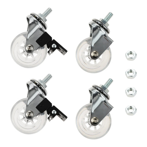 4pcs 2" Clear PU Swivel Casters M8 Threaded Stem Wheels w/Optional Brake for Office Chairs, Desks, Luggage - Quiet, Smooth Rolling