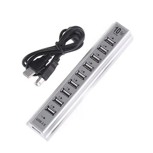 10-Port USB 2.0 Hub Splitter for Keyboard, Mouse, U-Disk, Phone Charging Cable Adapter