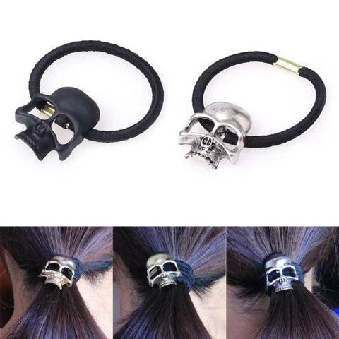 Halloween Skull Hair Ties: Punk Goth Elastic Bands & Ponytail Holders