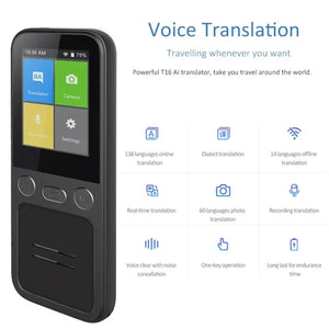 Portable T16 AI Voice Translator: 138 Languages, Real-Time, 3.1" Screen, Offline Capability, Voice Record
