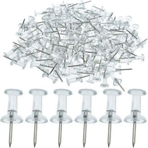 100pcs Clear Push Pins Thumb Tacks for Map & Bulletin Boards, Transparent Drawing Pins for Cork Notice Boards