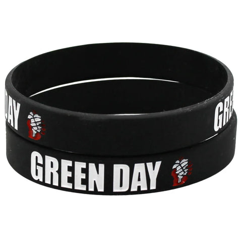 Green Day Silicone Bracelet for Rock Fans - Black Letters Wristband