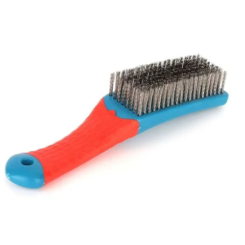 Durable Stainless Steel Wire Brush with Silicone Handle - Red/Blue Paint Removal Tool for Rust & Metal Cleaning