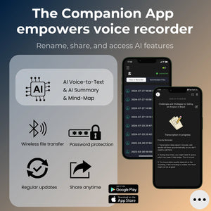 AI Voice & Call Recorder with Speech-to-Text, 64GB, 100+ Languages, Summarization