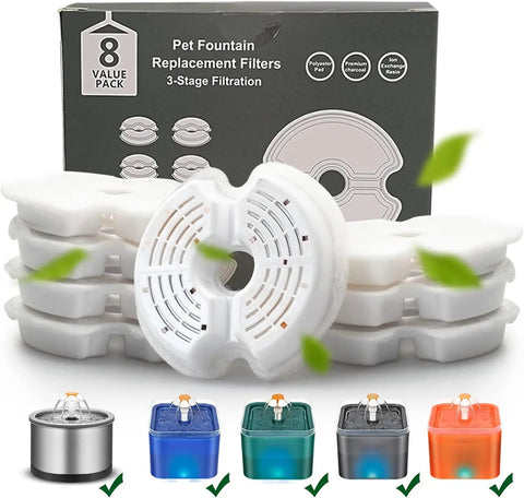 Cat Water Fountain Replacement Filters, Multi-Stage Filtration, 4/8 Pack Options for Pet Hydration Systems