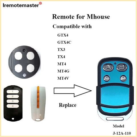 Compatible Garage Door Remote Control 433.92MHz Rolling Code for Mhouse GTX4, GTX4C, Myhouse TX4